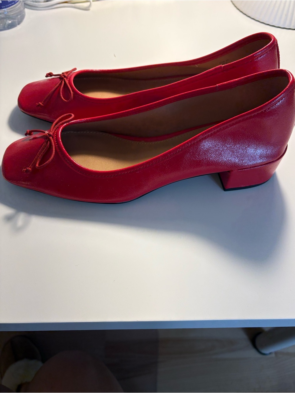 H&M Red Low Block Heel Ballet Flats with Bow